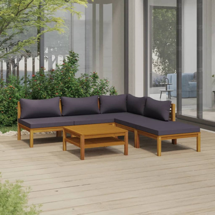 6-tlg. Garten-Lounge-Set mit Auflage Massivholz Akazie