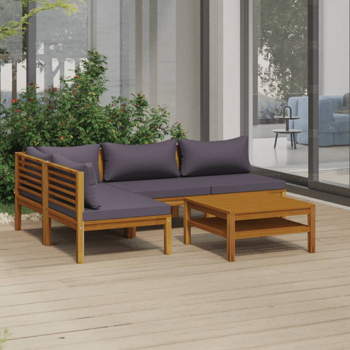 5-tlg. Garten-Lounge-Set mit Auflage Massivholz Akazie