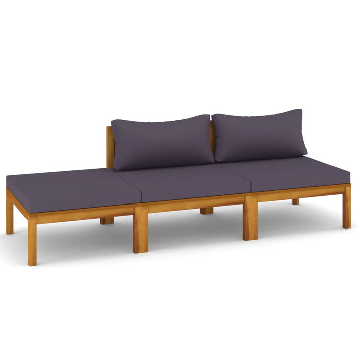 3-tlg. Garten-Lounge-Set mit Auflage Massivholz Akazie