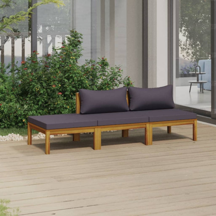 3-tlg. Garten-Lounge-Set mit Auflage Massivholz Akazie