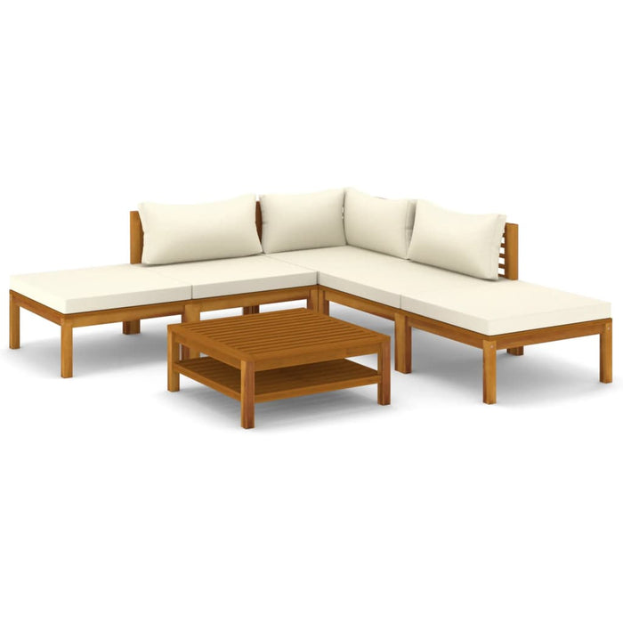 6-tlg. Garten-Lounge-Set mit Creme Kissen Massivholz Akazie