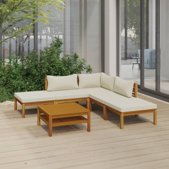 6-tlg. Garten-Lounge-Set mit Creme Kissen Massivholz Akazie