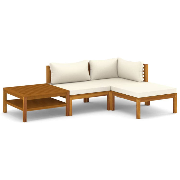 4-tlg. Garten-Lounge-Set mit Creme Kissen Massivholz Akazie