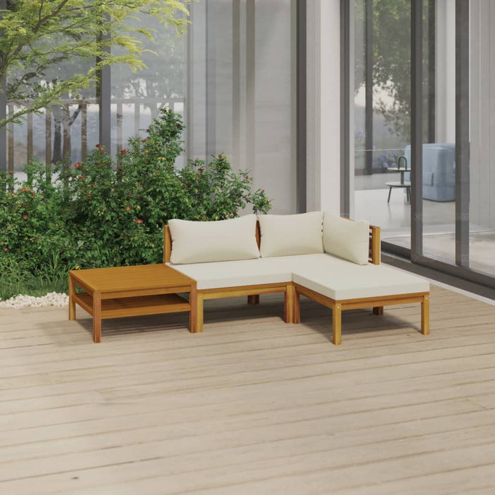 4-tlg. Garten-Lounge-Set mit Creme Kissen Massivholz Akazie