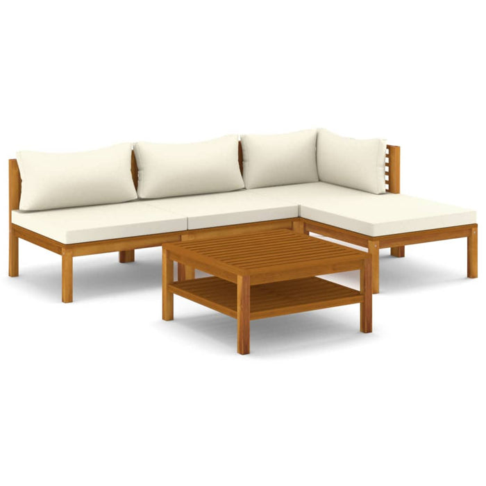 5-tlg. Garten-Lounge-Set mit Creme Kissen Massivholz Akazie