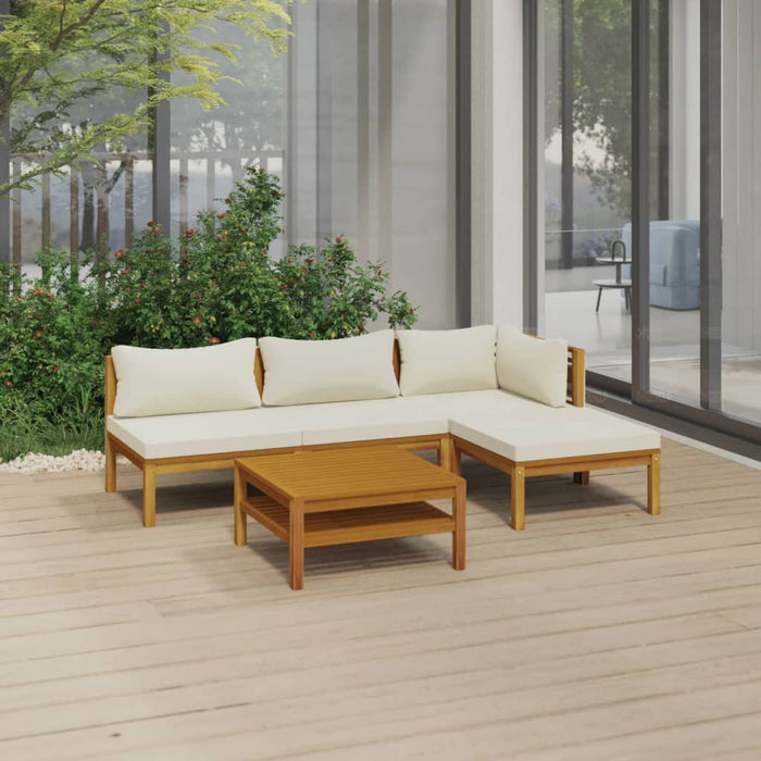 5-tlg. Garten-Lounge-Set mit Creme Kissen Massivholz Akazie