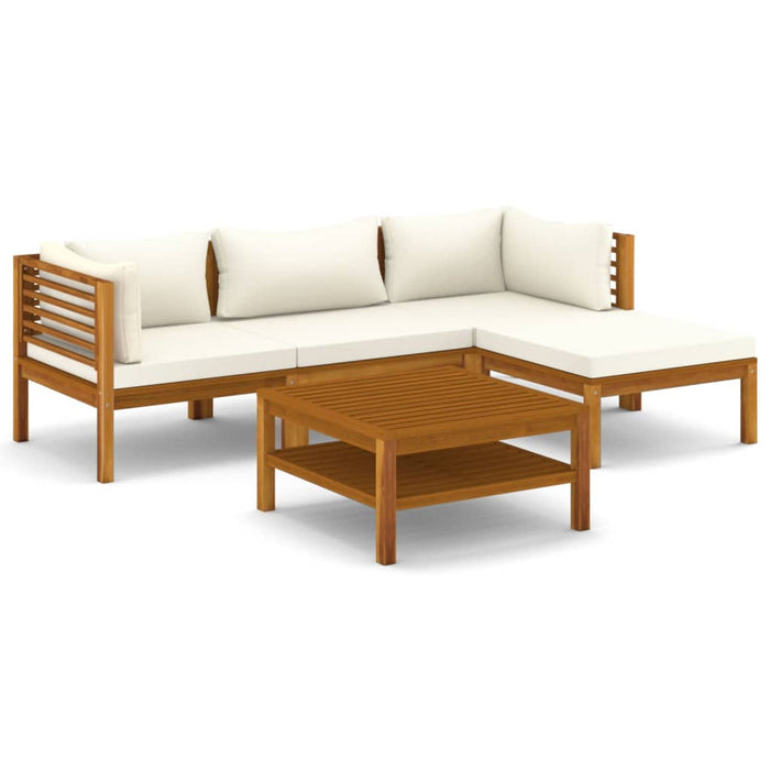 5-tlg. Garten-Lounge-Set mit Creme Kissen Massivholz Akazie