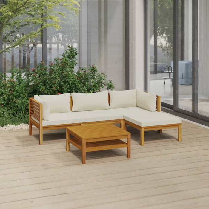 5-tlg. Garten-Lounge-Set mit Creme Kissen Massivholz Akazie