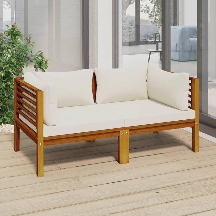 2-Sitzer-Gartensofa mit Creme Kissen Massivholz Akazie