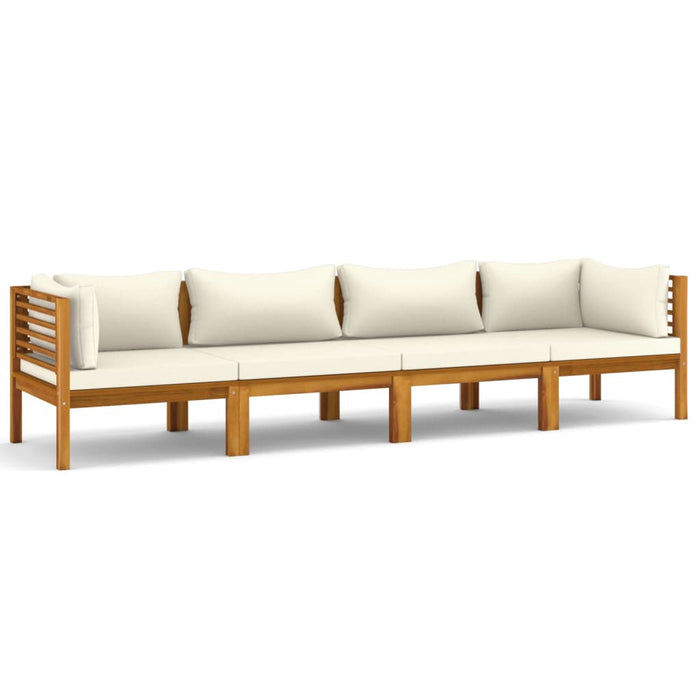4-Sitzer-Gartensofa mit Creme Kissen Massivholz Akazie