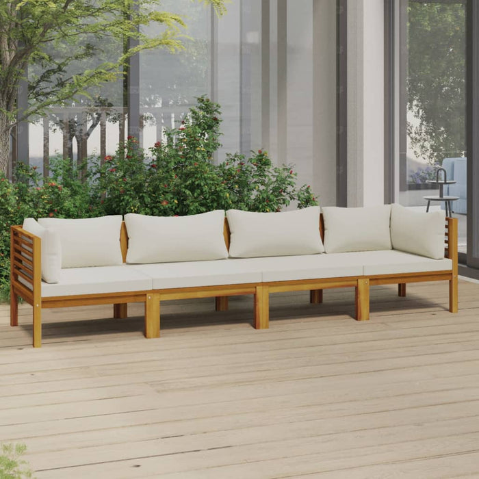 4-Sitzer-Gartensofa mit Creme Kissen Massivholz Akazie