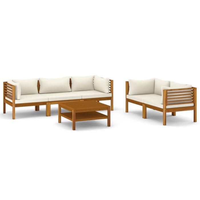6-tlg. Garten-Lounge-Set mit Creme Kissen Massivholz Akazie