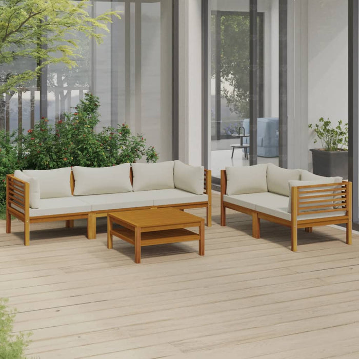 6-tlg. Garten-Lounge-Set mit Creme Kissen Massivholz Akazie
