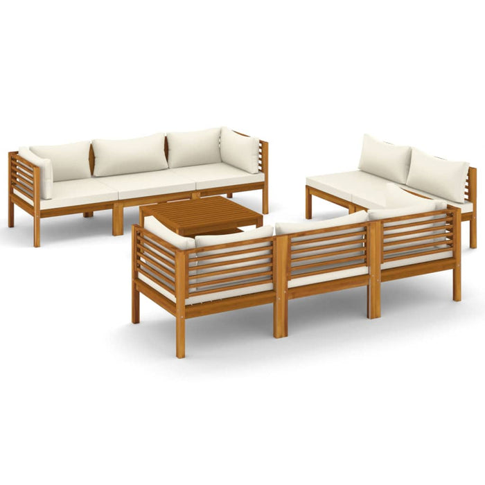 9-tlg. Garten-Lounge-Set mit Creme Kissen Massivholz Akazie