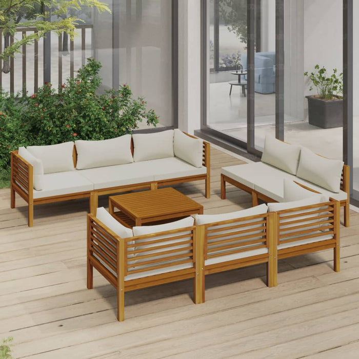 9-tlg. Garten-Lounge-Set mit Creme Kissen Massivholz Akazie