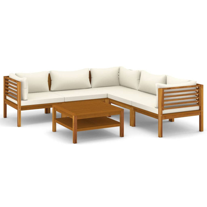 6-tlg. Garten-Lounge-Set mit Creme Kissen Massivholz Akazie