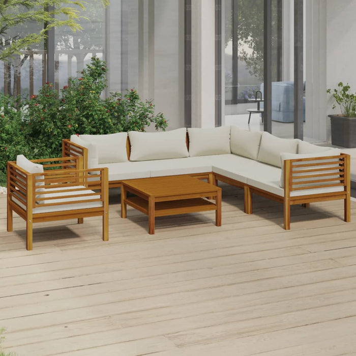 7-tlg. Garten-Lounge-Set mit Creme Kissen Massivholz Akazie