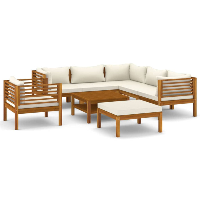 8-tlg. Garten-Lounge-Set mit Creme Kissen Massivholz Akazie