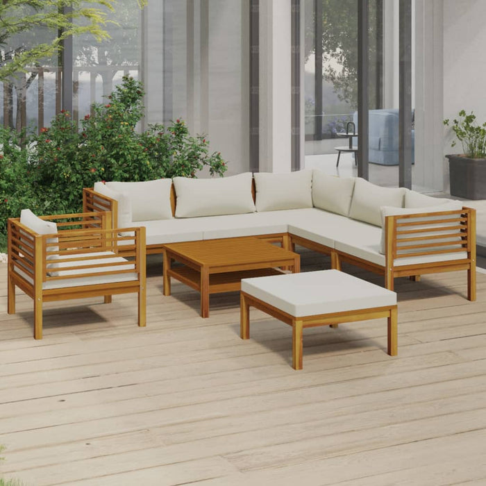 8-tlg. Garten-Lounge-Set mit Creme Kissen Massivholz Akazie