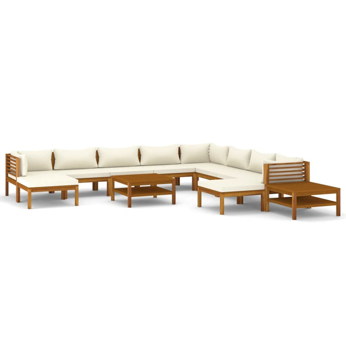 12-tlg. Garten-Lounge-Set mit Creme Kissen Massivholz Akazie