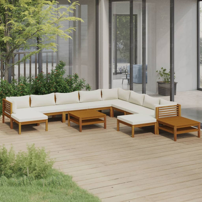 12-tlg. Garten-Lounge-Set mit Creme Kissen Massivholz Akazie