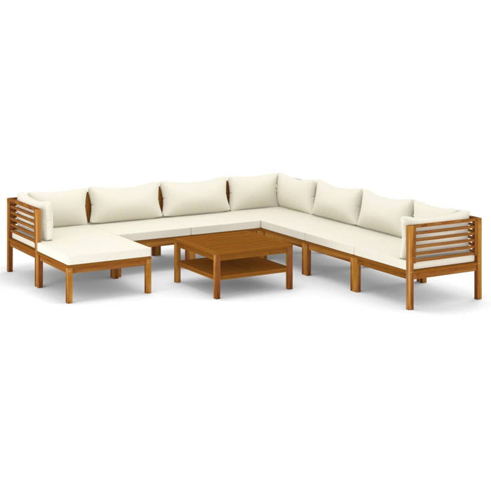 9-tlg. Garten-Lounge-Set mit Creme Kissen Massivholz Akazie