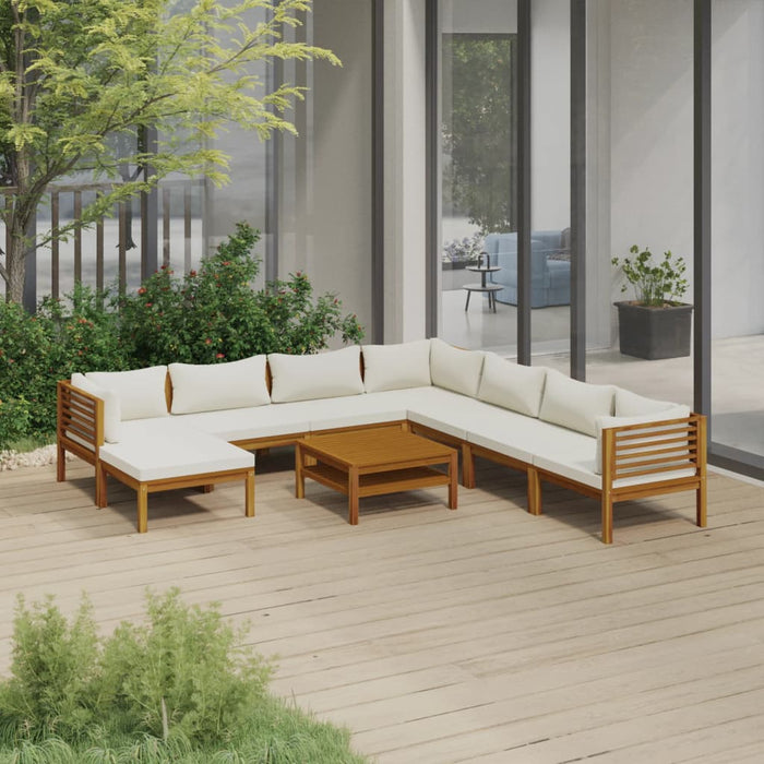 9-tlg. Garten-Lounge-Set mit Creme Kissen Massivholz Akazie