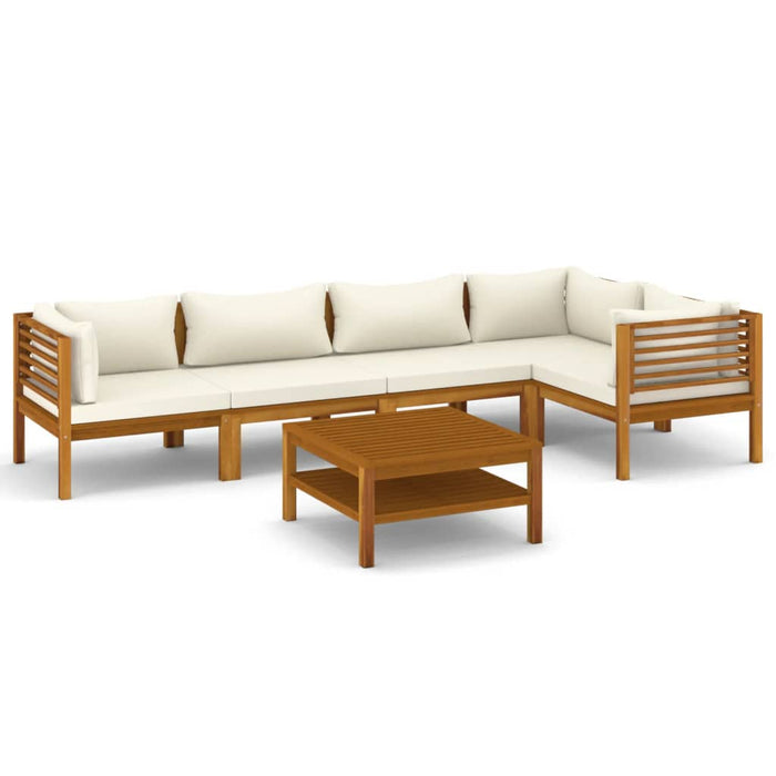 6-tlg. Garten-Lounge-Set mit Creme Kissen Massivholz Akazie