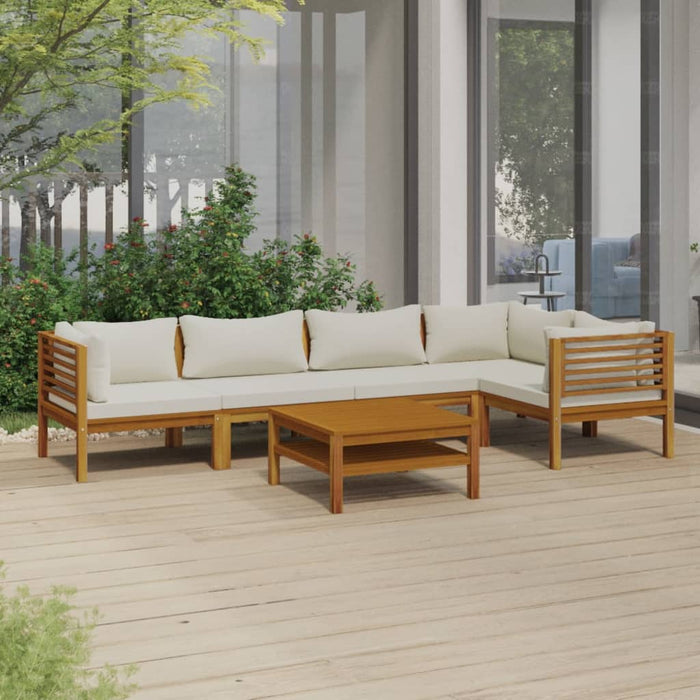 6-tlg. Garten-Lounge-Set mit Creme Kissen Massivholz Akazie