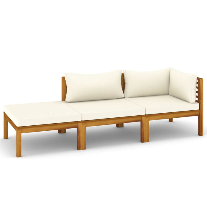3-tlg. Garten-Lounge-Set mit Creme Kissen Massivholz Akazie