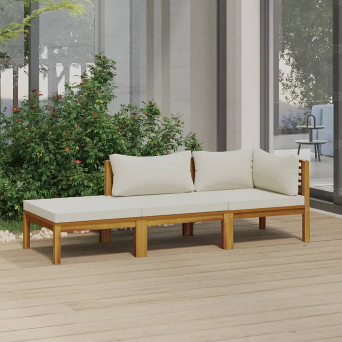3-tlg. Garten-Lounge-Set mit Creme Kissen Massivholz Akazie