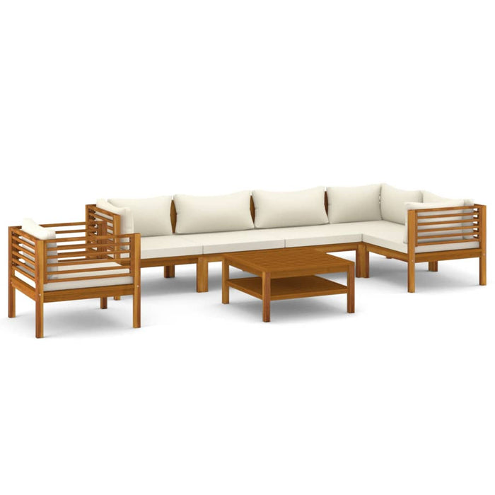 7-tlg. Garten-Lounge-Set mit Creme Kissen Massivholz Akazie