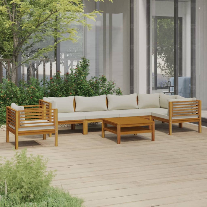 7-tlg. Garten-Lounge-Set mit Creme Kissen Massivholz Akazie