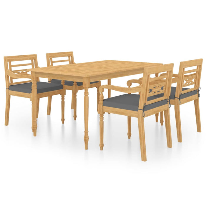 5-tlg. Garten-Essgruppe mit Kissen Massivholz Teak