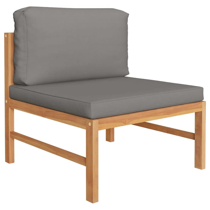 4-tlg. Garten-Lounge-Set mit Grauen Kissen Massivholz Teak