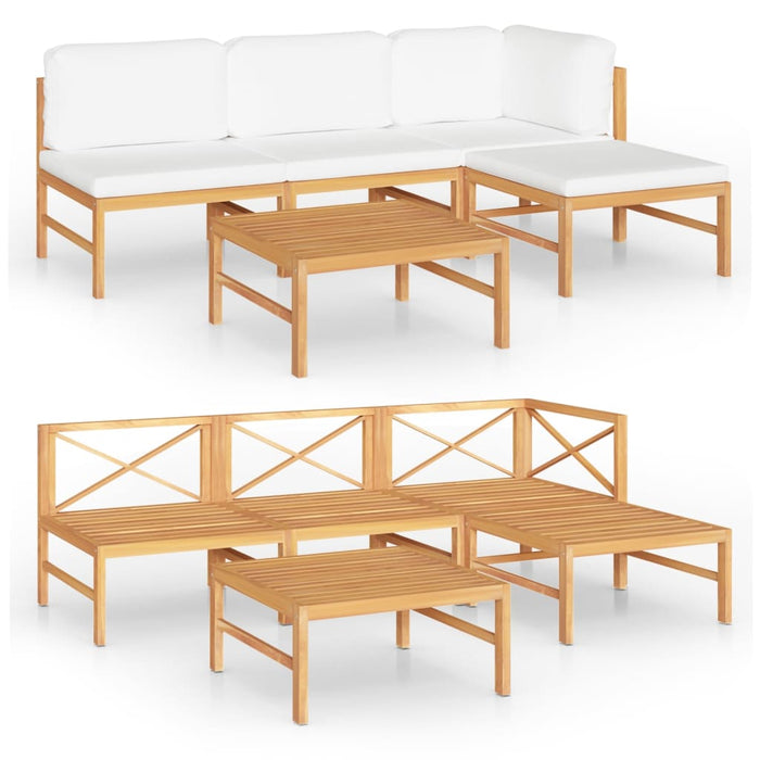 5-tlg. Garten-Lounge-Set mit Creme Kissen Massivholz Teak