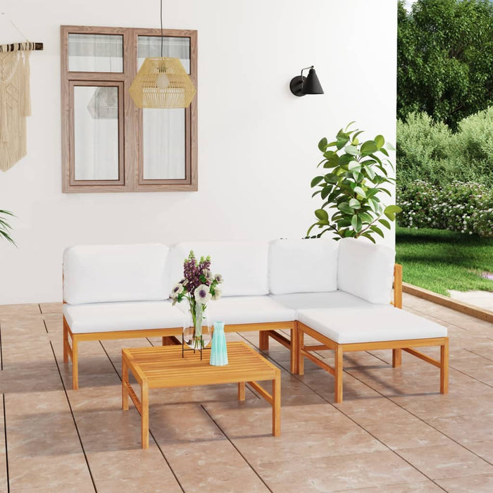 5-tlg. Garten-Lounge-Set mit Creme Kissen Massivholz Teak