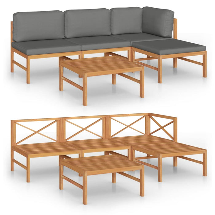 5-tlg. Garten-Lounge-Set mit Grauen Kissen Massivholz Teak