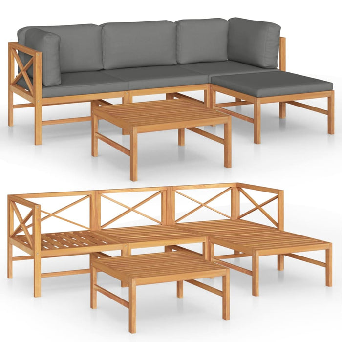 5-tlg. Garten-Lounge-Set mit Grauen Kissen Massivholz Teak
