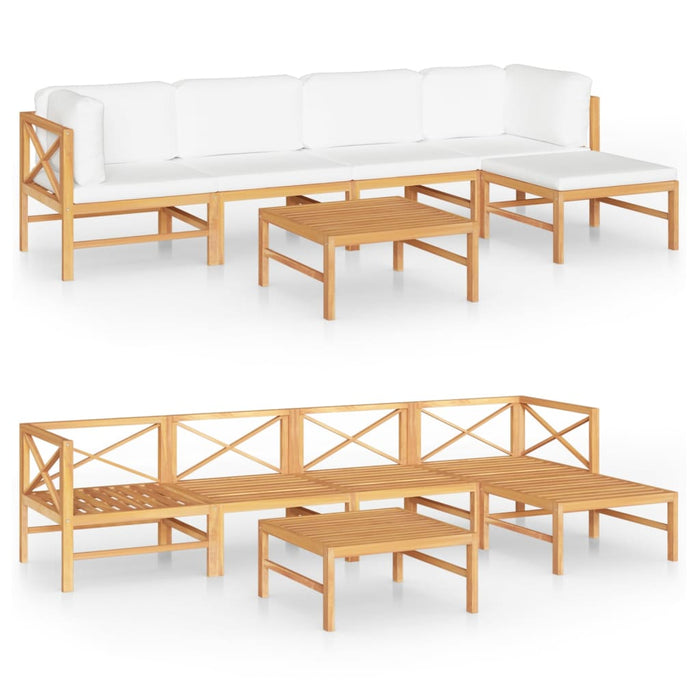 6-tlg. Garten-Lounge-Set mit Creme Kissen Massivholz Teak