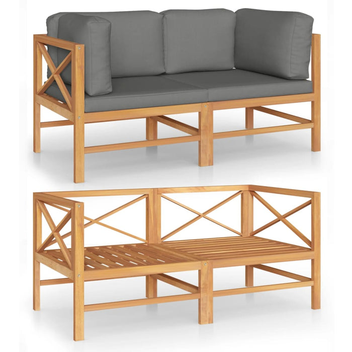 2-Sitzer-Gartensofa mit Grauen Kissen Massivholz Teak