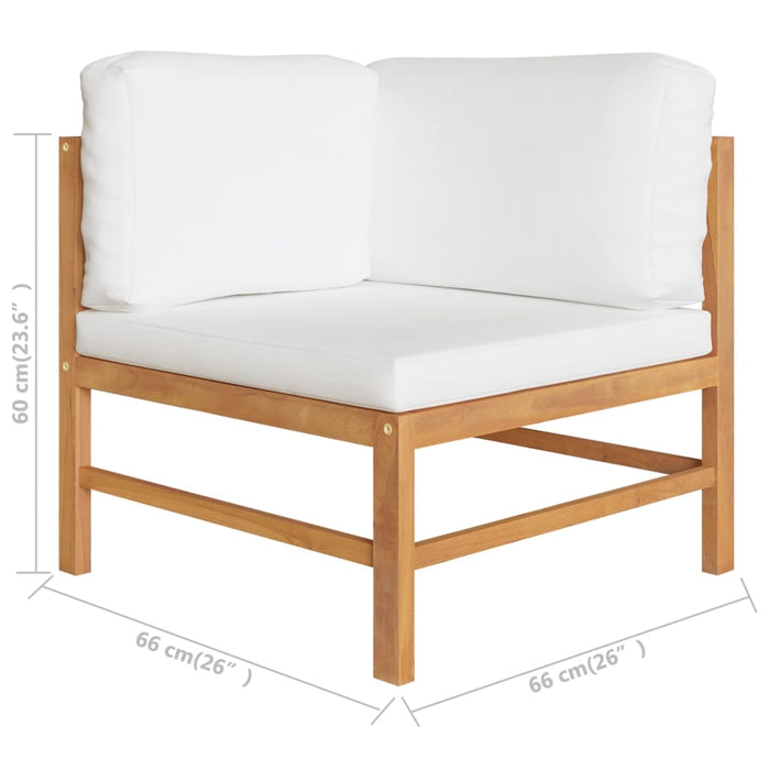 3-Sitzer-Gartensofa mit Creme Kissen Massivholz Teak