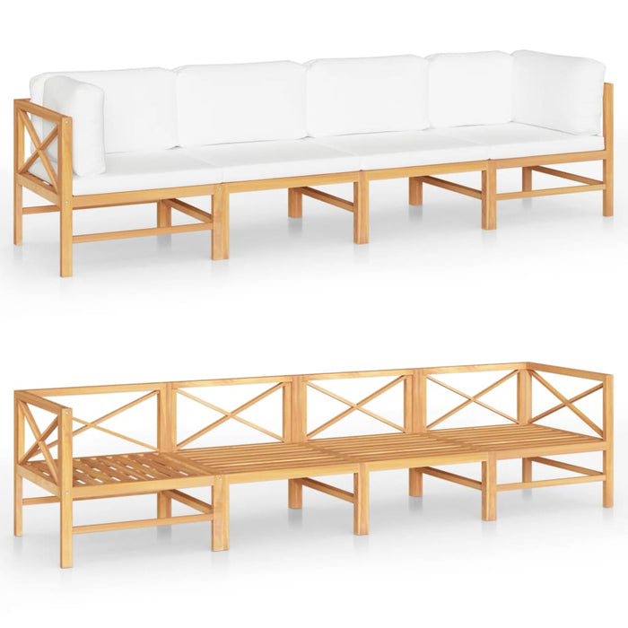 4-Sitzer-Gartensofa mit Creme Kissen Massivholz Teak