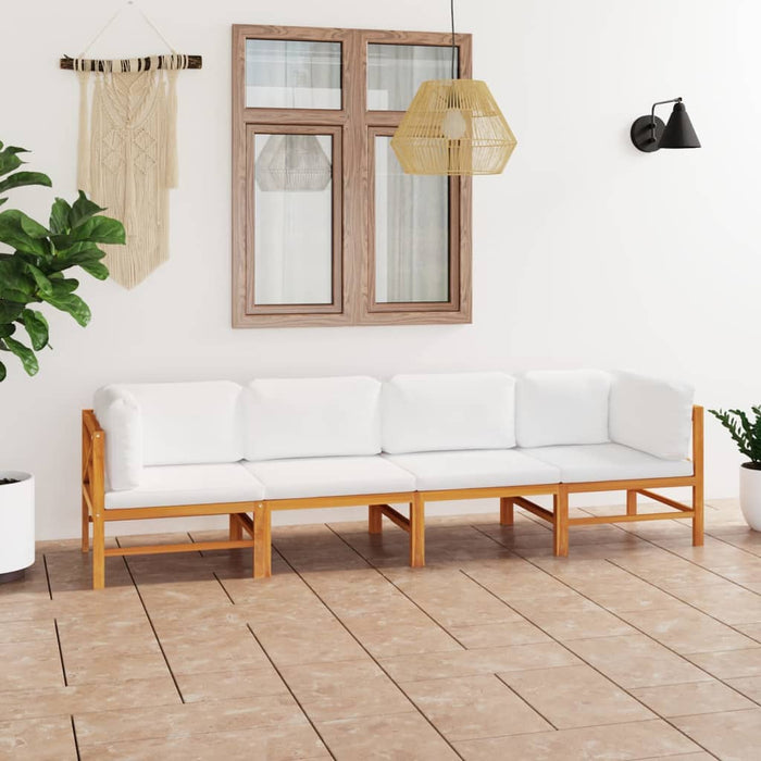 4-Sitzer-Gartensofa mit Creme Kissen Massivholz Teak