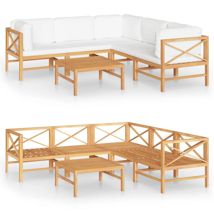 6-tlg. Garten-Lounge-Set mit Creme Kissen Massivholz Teak