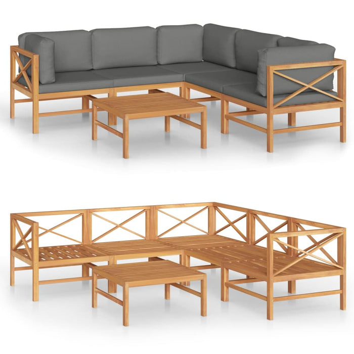 6-tlg. Garten-Lounge-Set mit Grauen Kissen Massivholz Teak