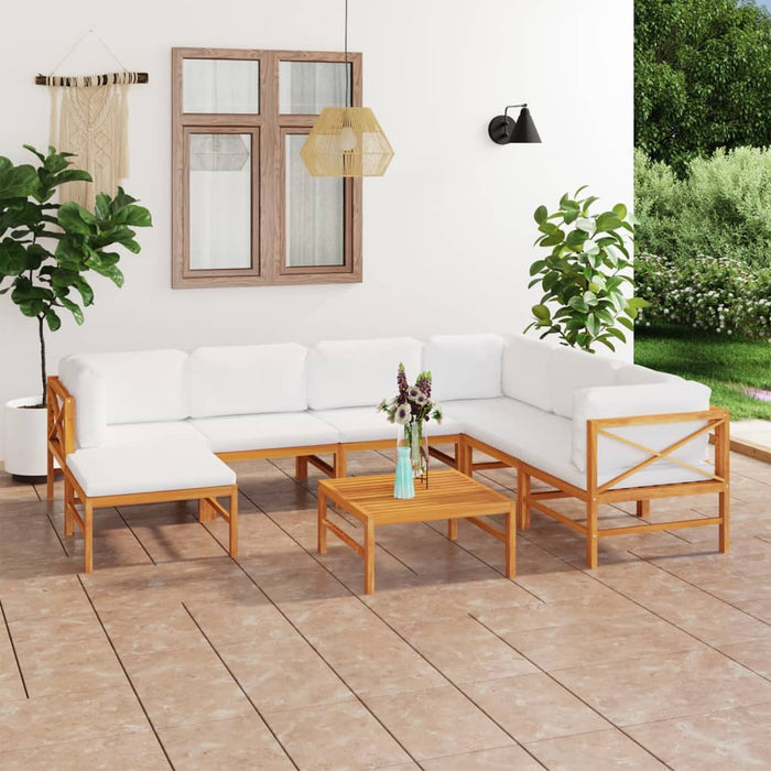 8-tlg. Garten-Lounge-Set mit Creme Kissen Massivholz Teak