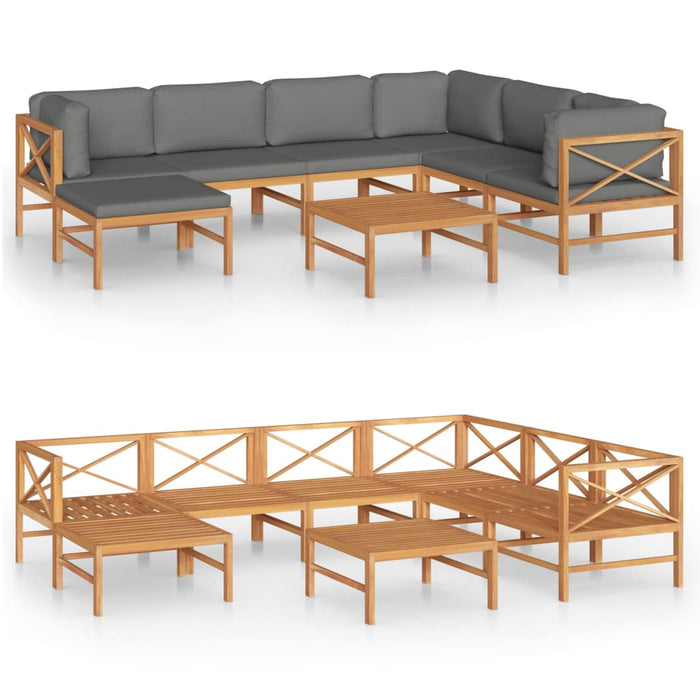8-tlg. Garten-Lounge-Set mit Grauen Kissen Massivholz Teak