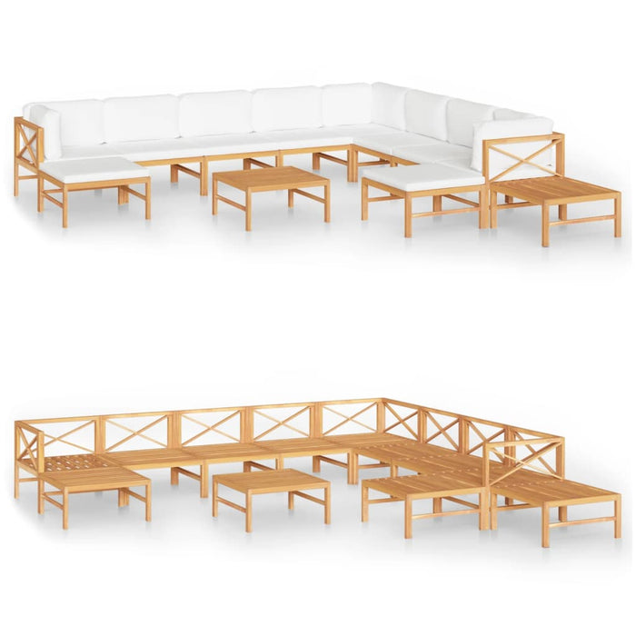 12-tlg. Garten-Lounge-Set mit Creme Kissen Massivholz Teak