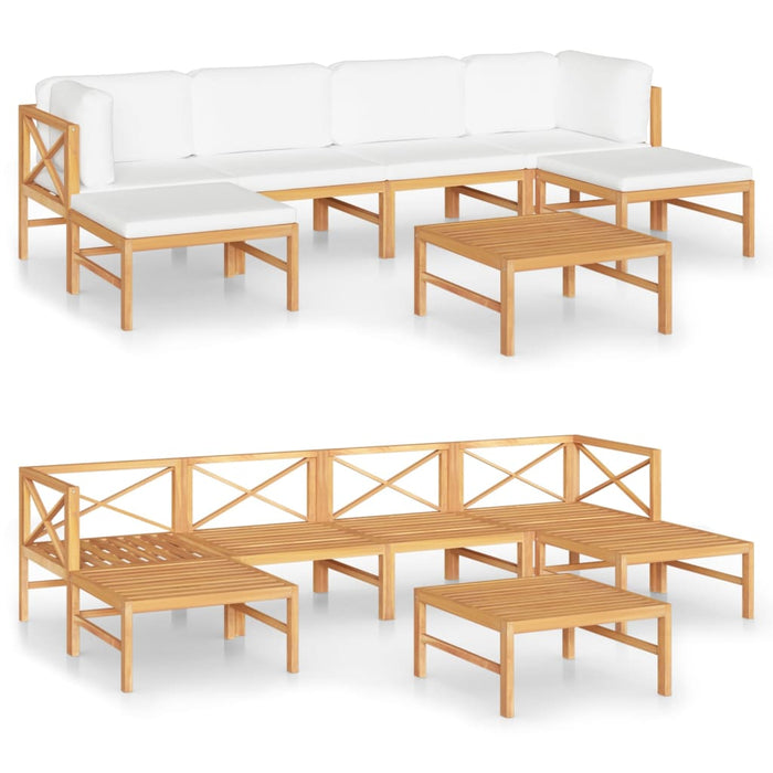 7-tlg. Garten-Lounge-Set mit Creme Kissen Massivholz Teak